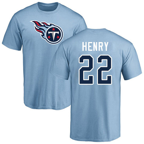 Tennessee Titans Men Light Blue Derrick Henry Name and Number Logo NFL Football #22 T Shirt->nfl t-shirts->Sports Accessory